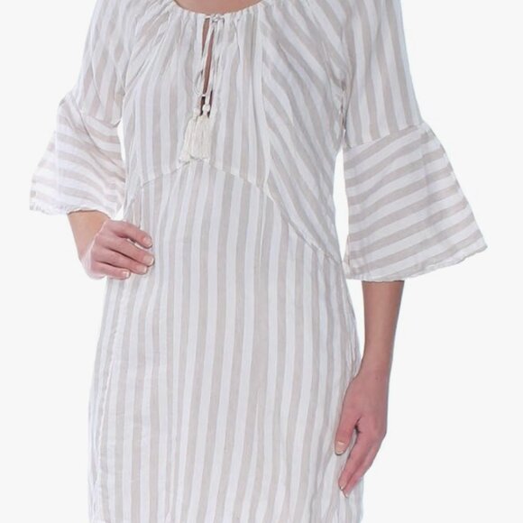 Free People Linen Folk Town Cream & White Striped Dress - Good condition, Size M - Picture 12 of 16